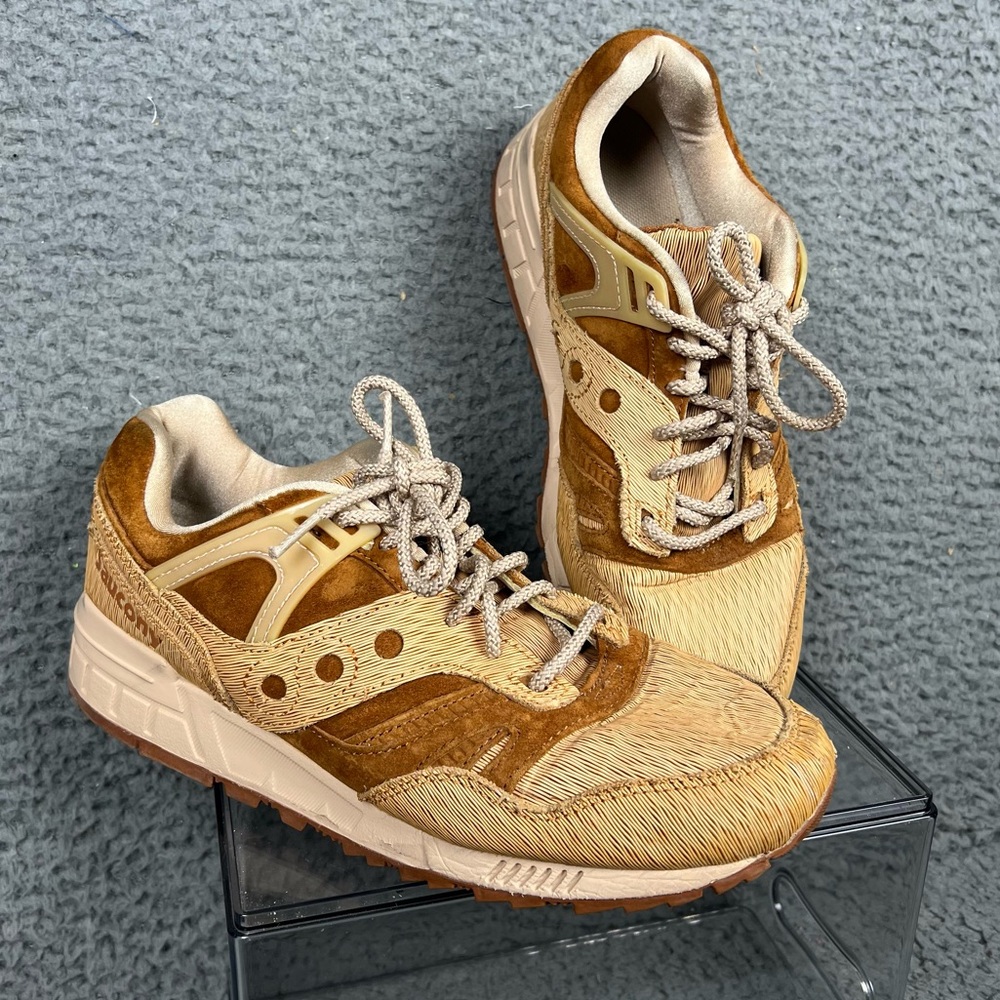 SAUCONY Grid SD HT Woodburn Tan Brown Mens Size 9.5 Wood Grain S70351 1 RARE EUC